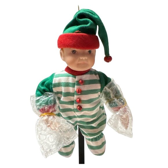 Vintage Elf Doll With Candy Cane Striped Ladder Christmas Decor - Picture 5 of 13